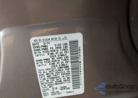 2010 Nissan Murano S/Sl/Le from USA, damaged, VIN JN8AZ1MUXAW011118